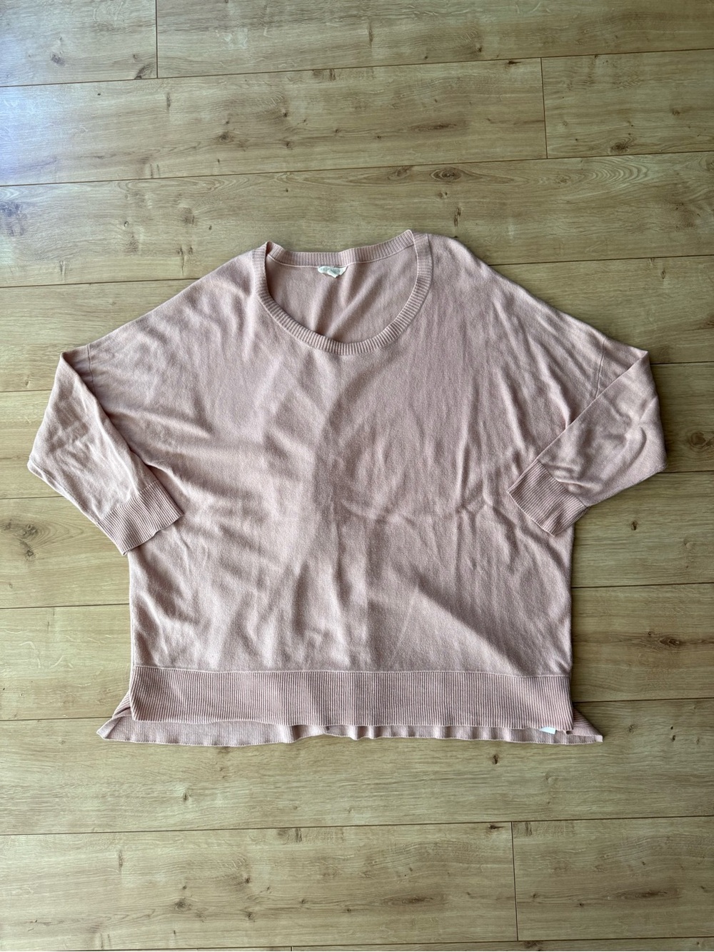 Eileen Fisher Blush Pink Organic Cotton Boxy Sweater XL 3/4 Sleeve Oversized